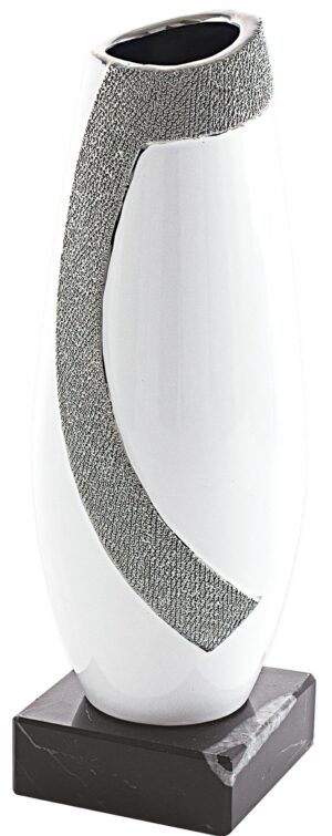 TROFEO JARRON CERAMICA BLANCO COLLAR. PEANA DE MARMOL REF. 1160