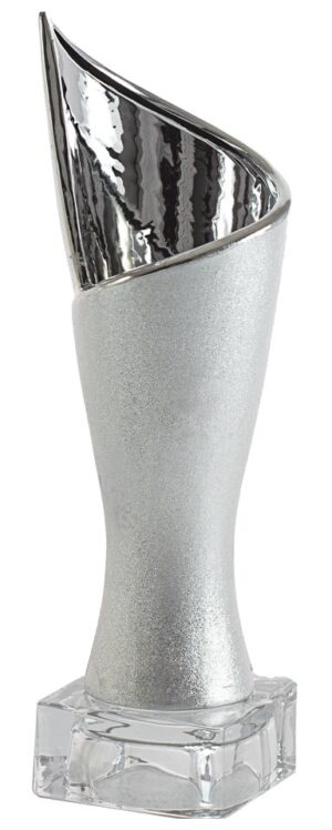TROFEO JARRON DE CERÁMICA RIZADO MATE CON PEANA DE CRISTAL REF. 1166
