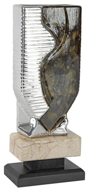 TROFEO JARRON DE CERÁMICA RECTANGULAR VERDE-PLATA. CON PEANA DE M?RMOL. REF 1167