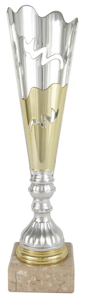 TROFEO ONDA CALADO PLATA ORO CON PEANA DE MARMOL. REF. 1184