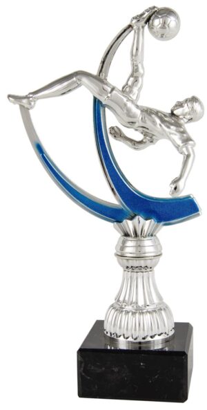 TROFEO FUTBOLISTA MINI CHILENA PLATA-AZUL. REF. 1221