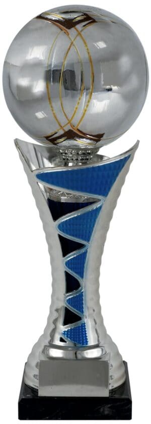 TROFEO PELOTA PETANCA COLUMNA AZUL PLATA. REF. 1600