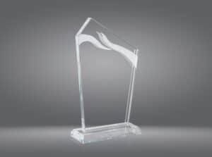 TROFEO DE CRISTAL CON DOS L?NEAS MATES