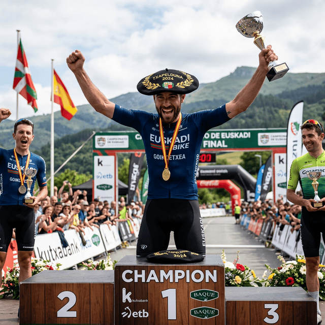 Txapela personalizada en podio deportivo